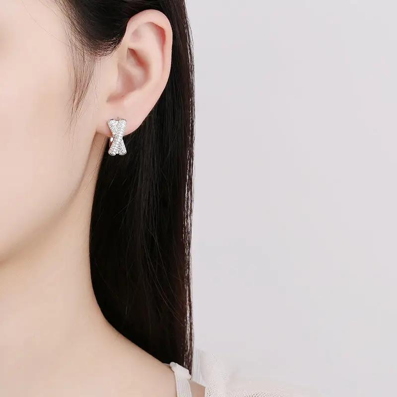 Huitan Cross Shaped Hoop Earrings for Women Full Paved Bling CZ Stone Statement Ear Accessories New  Modern Fashion Jewelry