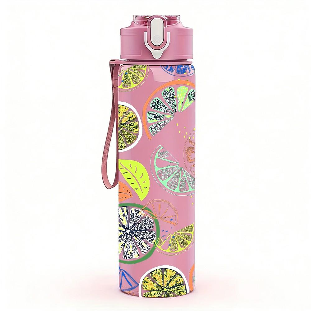 1PC Mixed Plant Leaf Circle Art Print 750ml Color Plastic Sports Water Bottle Leakproof Flip Straw Lid Suitable for Sports Office Home Use