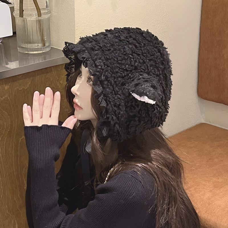 Sheep Hat Female Cute Lamb Wool Lei Feng Hat Winter Warm Lamb Ears Straps Parent-child Ear Protection Hat