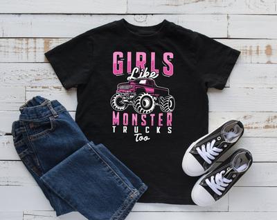 Girls Like Monster Trucks Too T-Shirt, Girl Monster Truck Tee, Kids T-shirt, Tank Top, T-shirt, T-shirt,T-shirt, Kids Tee
