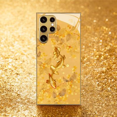 Gold Schmetterling Blume High-End Handyhülle Galvanisierte Glas-Handyhülle für Samsung Galaxy S26 S25 S24 S23 S22 S21 FE, Ultra, Plus