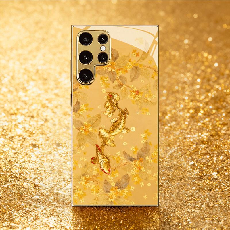 

gold Butterfly flower High-end PhoneCase Electroplated Glass PhoneCase for Samsung Galaxy S26 S25 S24 S23 S22 S21 FE,Ultra,Plus For Galaxy S26