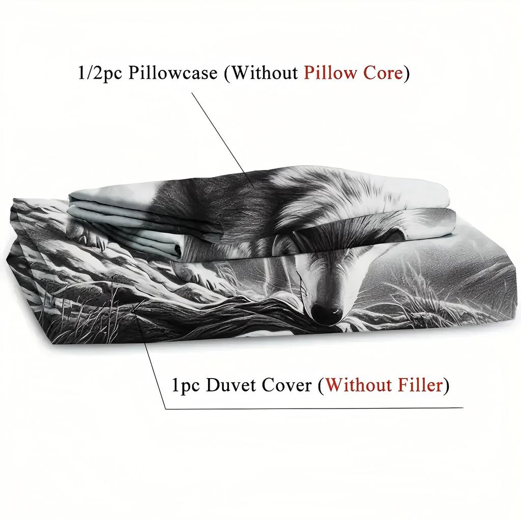 Black White Sketch Wild Wolf 3D Printed Duvet Cover Soft Comfortable Bedding Set Wildlife Nature Style Quilt Cover Pillowcases