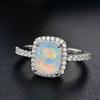 Cushion Cut Square Rainbow White Fire Opal Rings For Women Gold Horse Eye Zircon Charm Leaf Wedding Bands Party Jewelry CZ