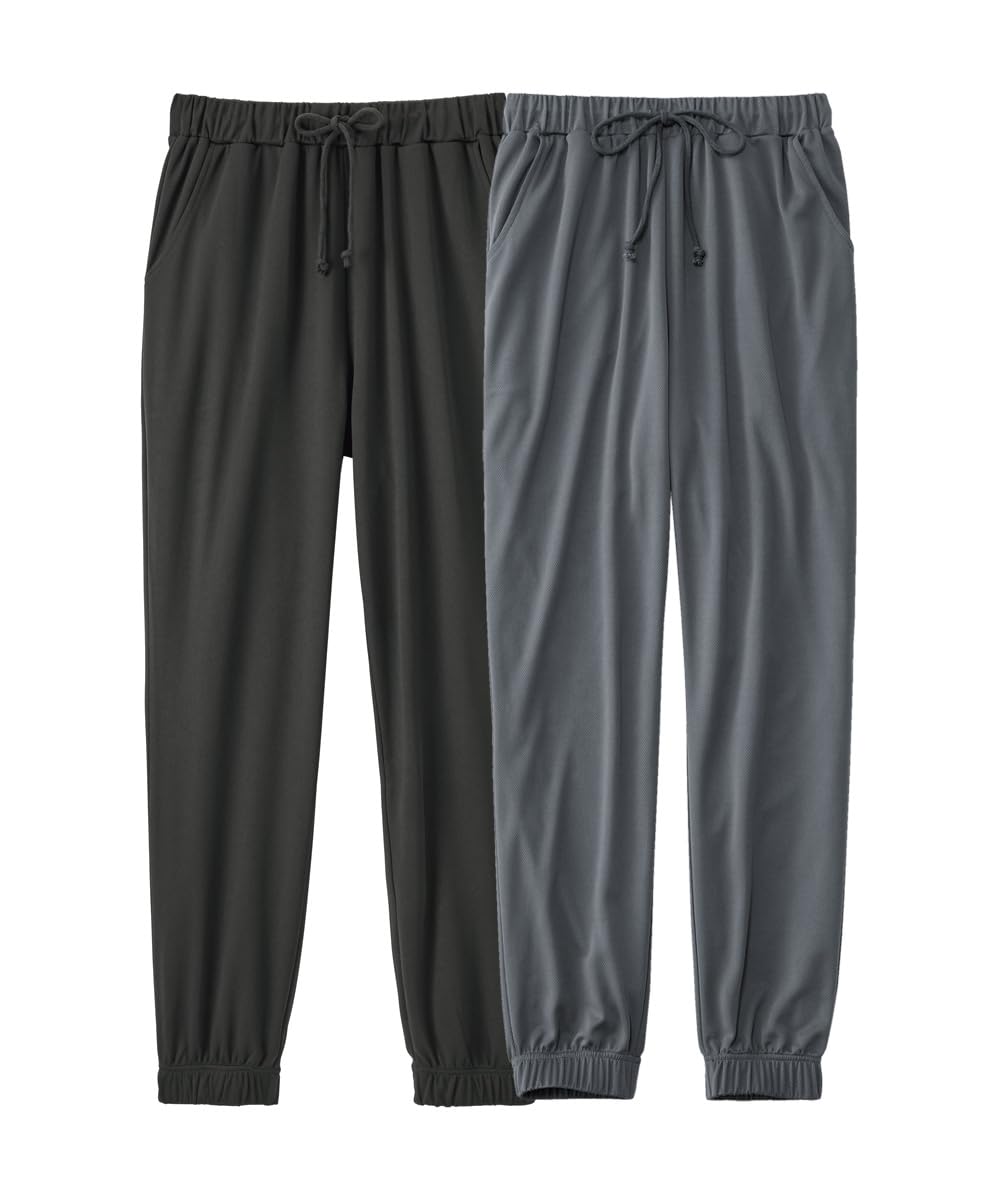 

Loungewear Jersey Relaxed Elastic Hem Long Set of Black [Nissen] Bottoms, Sweat-Absorbent, Quick-Drying Pants, 2, + Charcoal, 4L~5L