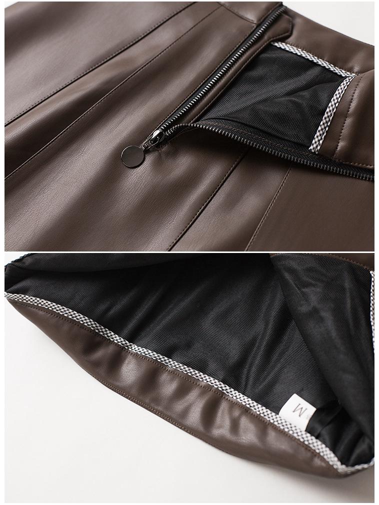 Women's Cross-Strap Leather A-line Skirt - Mid-length, High-waist, Slimming Umbrella Design, Fashionable Wide Hem, 2025 Autumn/Winter Collection.