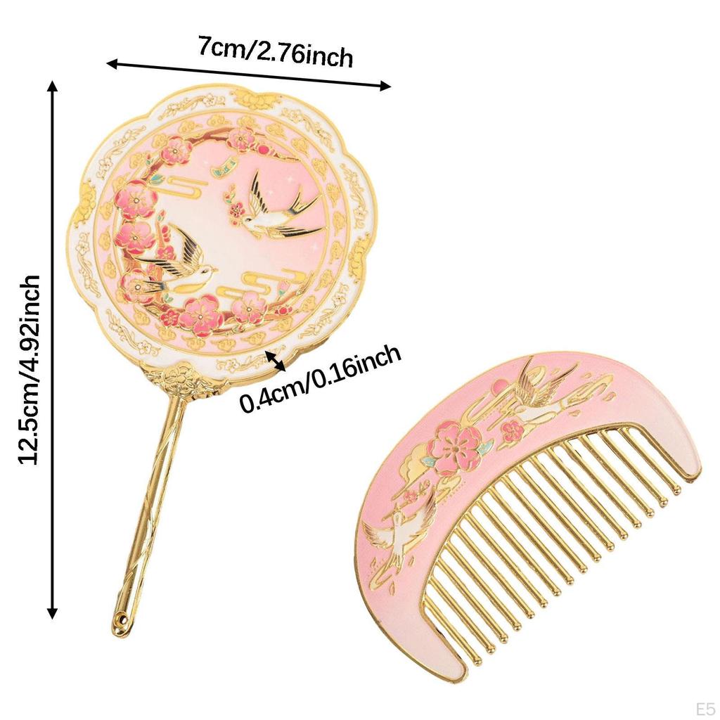 Handheld Mirror Set for Women Girls Antique Design Portable Makeup and Comb Valentine’S