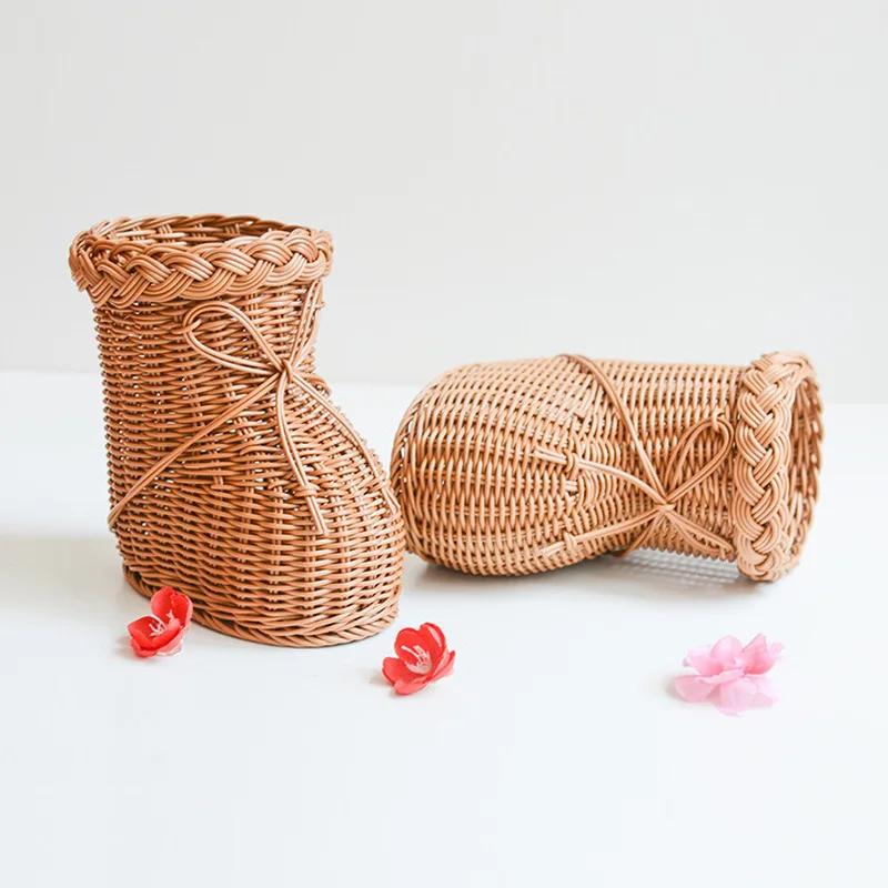 Kreativer Korb, Rattanimitat, gewebter Kunststoff, Schuhform, Aufbewahrungskorb, Home Shop, Schreibtisch-Dekoration, personalisierter Blumenkorb