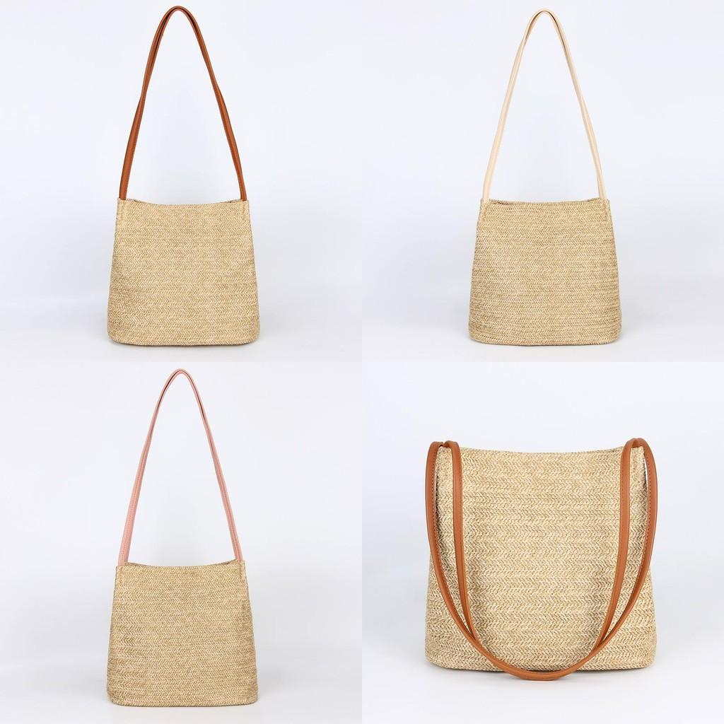 Straw Bucket Bag For Women With Magnetic Closure And Inner Pockets Ideal For Daily Use