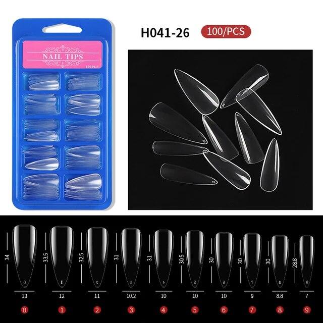 100pcs/box Clear Transparent Seamless Fake Nails Full Coverage False Nails Tips Short T-shaped Full Sticker For Nails Manicures