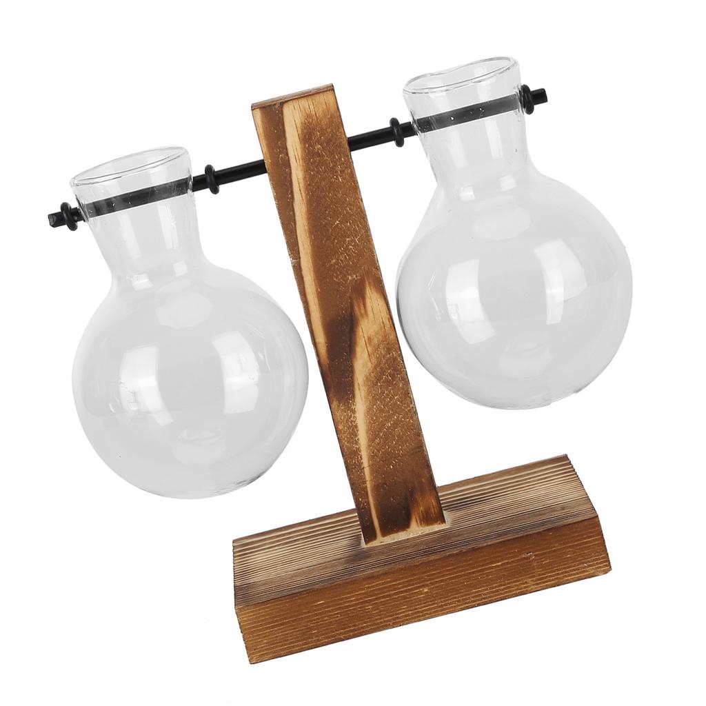 Innovative Planter Vase with Wooden Stand Transparent Glass Hydroponics Vase Desktop DecorationType