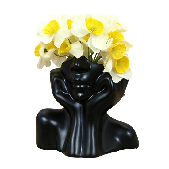Artistic Desktop Storage Abstract Face Vase, Female Pen Holder, Makeup Brush Modern Vinyl Cup Decorative Vase Centerpiece for Living Room Table Shelf