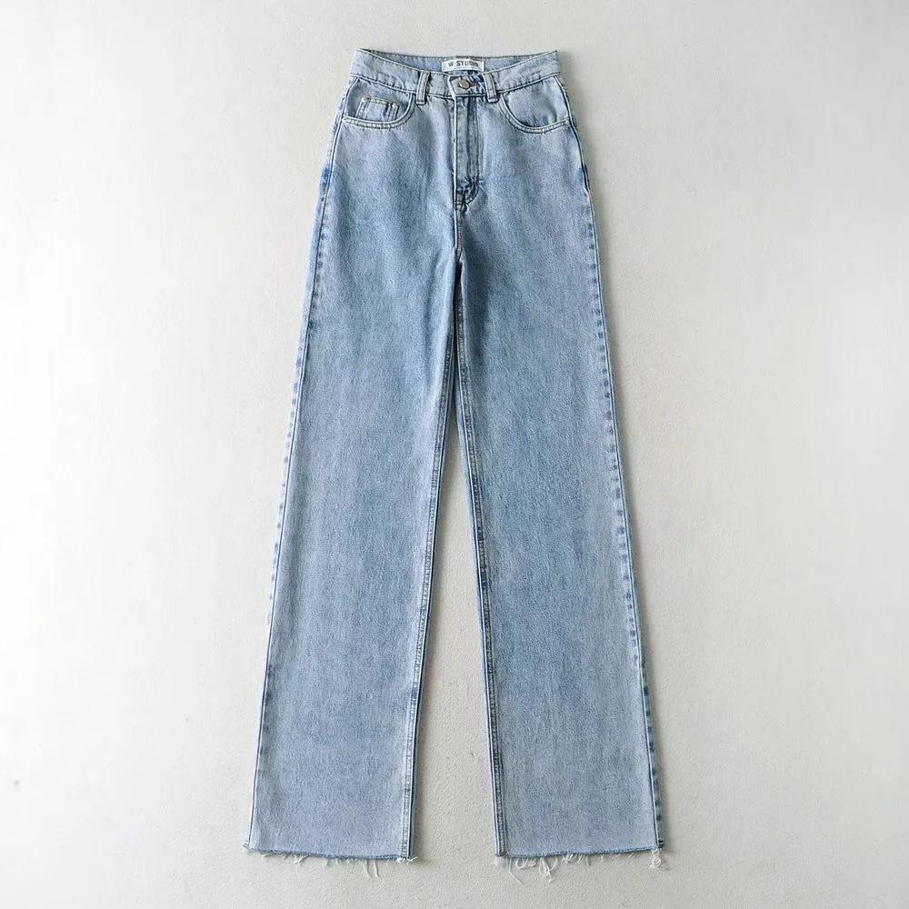 Blugi de damă cu picior drept Partea din denim, prieten, cu talie înaltă, blugi largi, pantaloni lungi