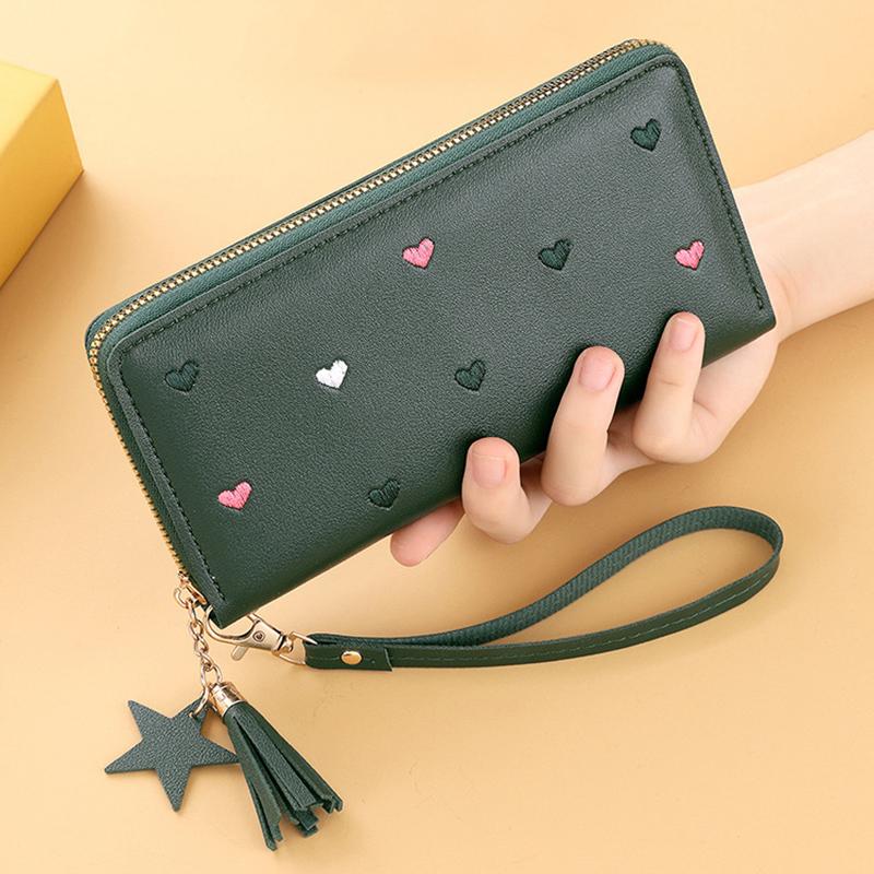 Новый длинный женский кошелек с кисточкой в корейском стиле в форме сердца, вышивкой, держатель для карт для женщин A5