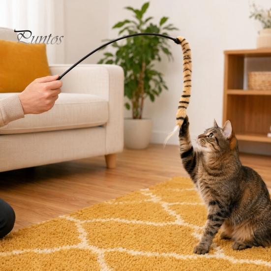 Cat Hunting Toy Funny Stick Toy, Toys for Indoor Cats, Interactive Pet Teaser Wand, Plush Kitten Toys, Play Exercise Striped Tail