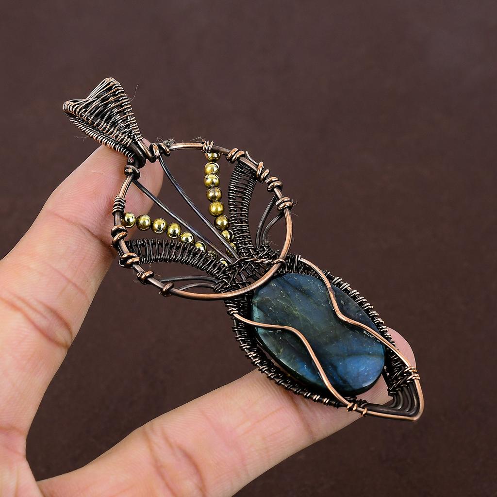Labradorite Handmade Copper Wire Wrap Pendant 3.94" E5d95