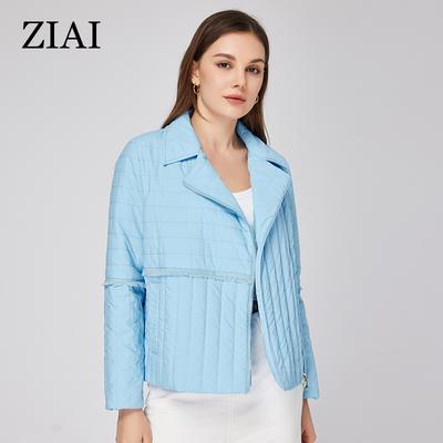 ZIAI 2023 Women's Spring Jacket Classic Short Large Lapel Asymmetric Zipper Design for Side Fashion Thin Cotton Parkas ZM-20368