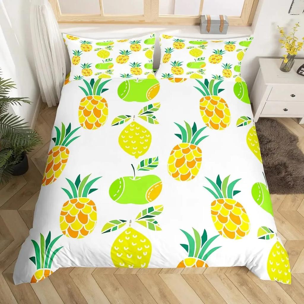 Pineapple Duvet Cover Set Black Gold Pineapple Bedding Set Polka Dot Comforter Cover Boys Girls Luxury Quilt Cover Full Queen