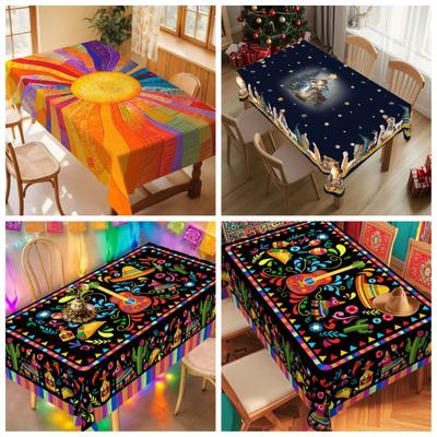 Bohemian Tropical Pattern Tablecloth Washable Decorative Table Cover for Home Dining Kitchen Picnic Outdoor Table Protection