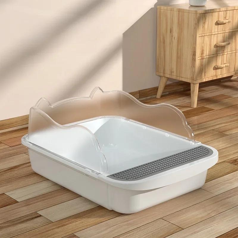 

Large Semi-Enclosed Cat Litter Box - High Sides Removable Kitty Litter Pan Suitable for Cats/Kittens Rabbits & Small Animals S 43x28x18cm білий
