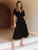 New Style V-Neck Solid Color Short Sleeve Ruched High-Waisted Dress Bohemian Maxi Dress