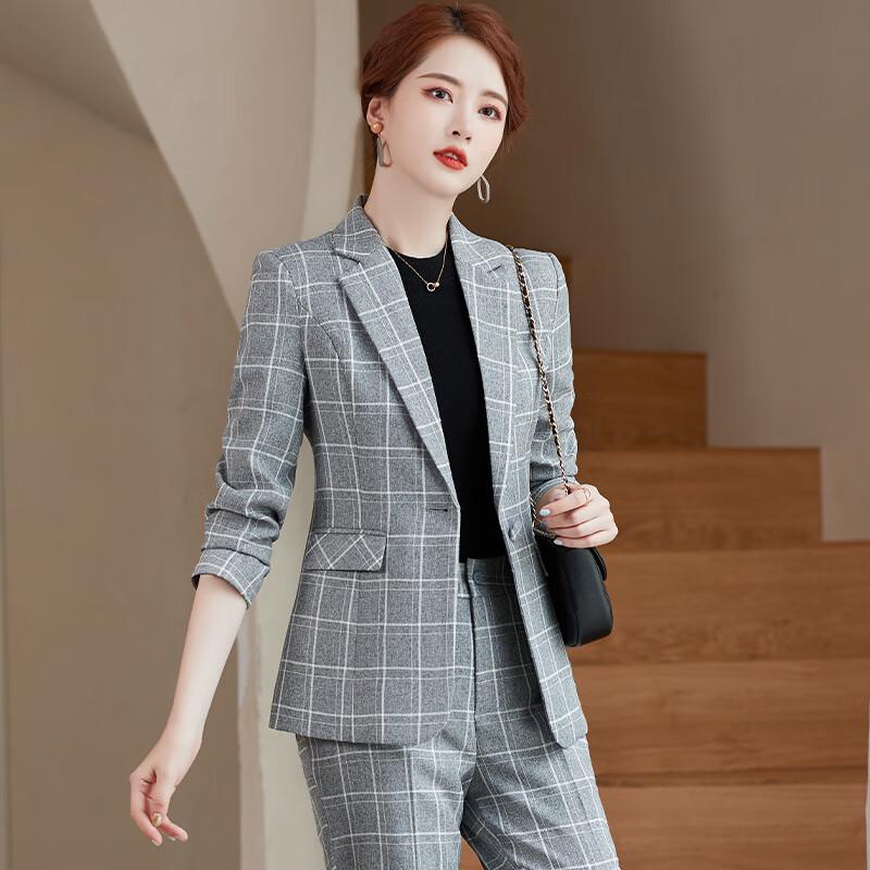 Ensemble Costume d'Affaires à Carreaux pour Femme