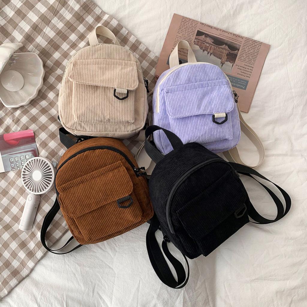 Retro Velvet Solid Color Japanese Style Women's Backpack Simple Student Bookbag Ladies Shoulder Bag