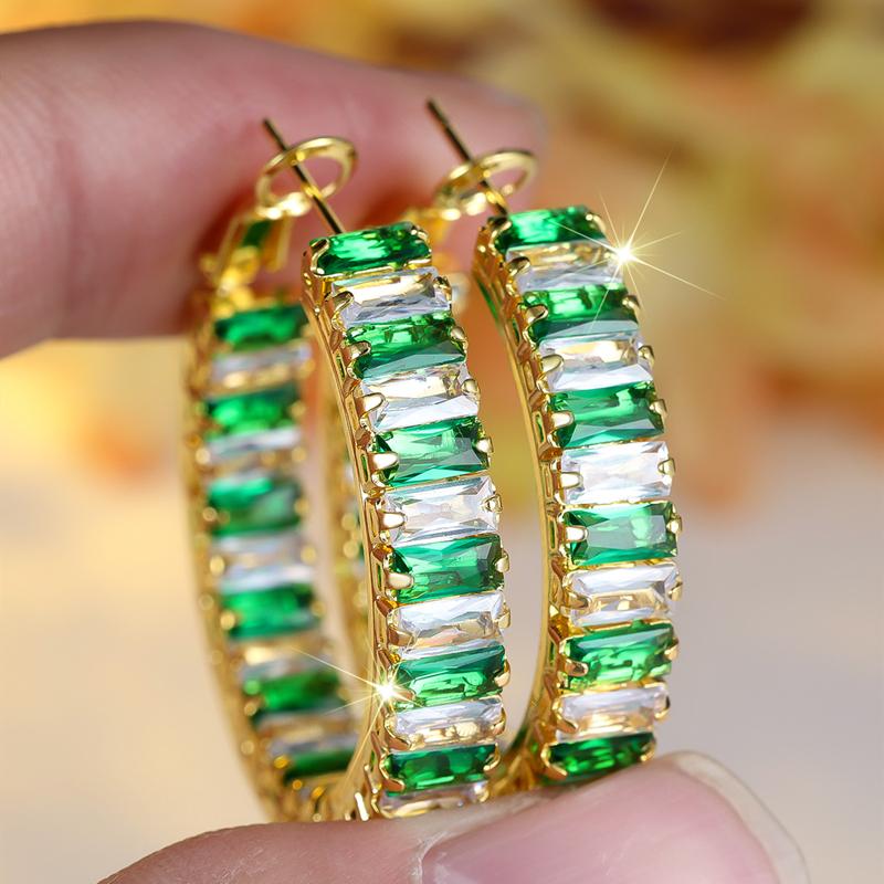 

Модные геометрические квадратные серьги-кольца с кубическим цирконием ярко-синего и белого цвета для женщин, роскошные украшения для вечеринок золотой/зелёный