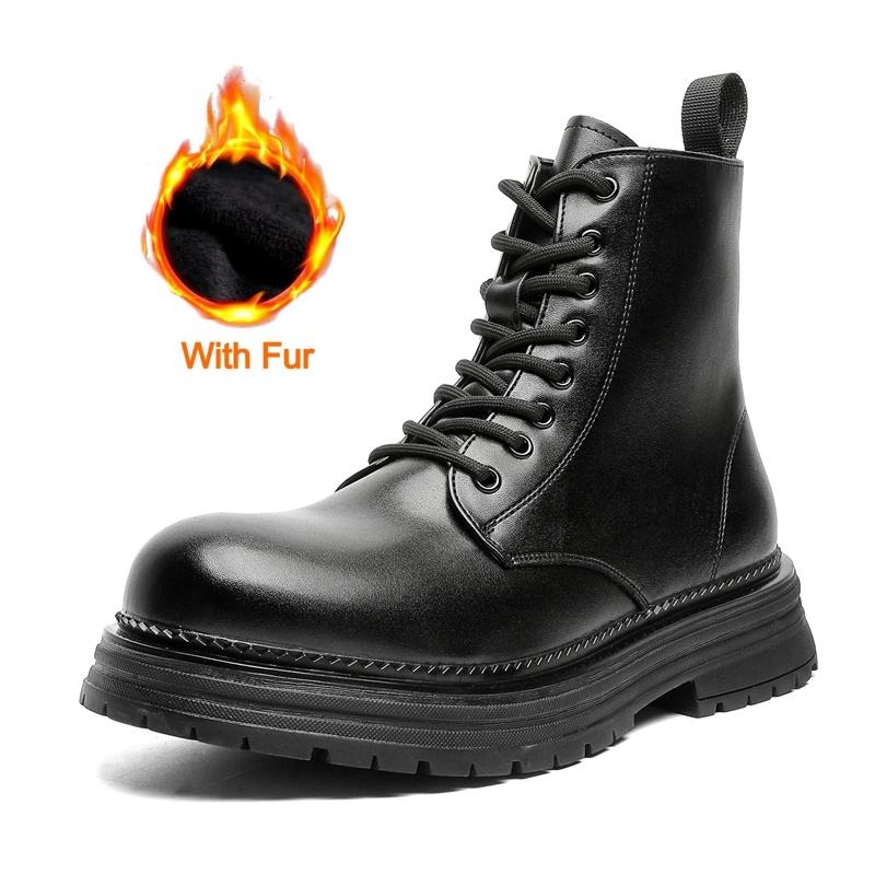 Fashion High Quality Thick Soled Platform Men Round Toe Boots Designer Casual Leather High Top Boots Fashion Comfy Outdoor Ankle Boots