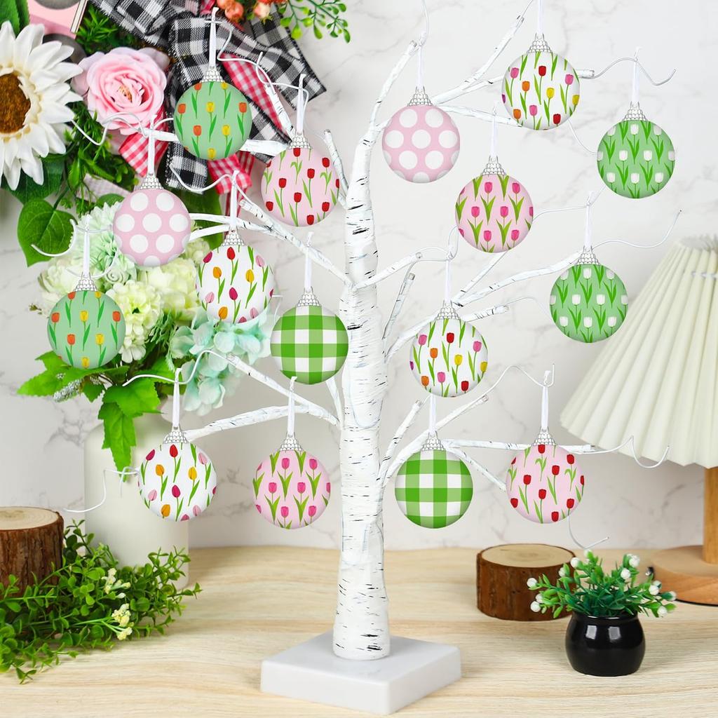 16 PCS Spring Hanging Ball Ornaments Spring Tulip Hanging Decorations for Mini Tree Spring Flower Ball Ornaments Floral Hanging Tree Decor for Spring