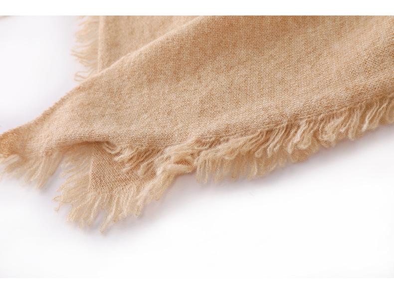 2026 Autumn/Winter Women's Pure Wool Tassel Knit Shawl – Soft, Warm, Solid Triangle Scarf