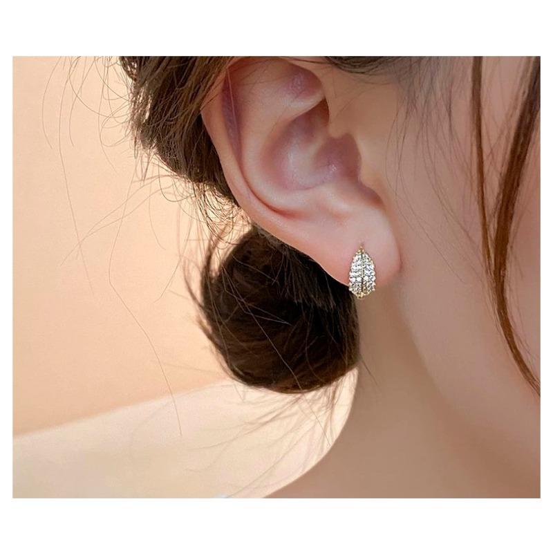 Women Luxury Zircon Leaf Design Elegant Fashion Earrings Jewelry