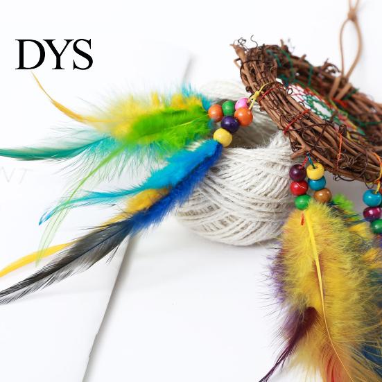 Hanging Dream Catcher with Lanyard Indian Style Decorative Wood Bead Feather Garden Decoration Home Decor Pendant