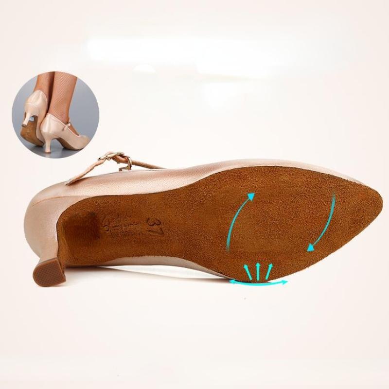 XIHAHA Marchio di Moda Scarpe da Ballo Donna Raso Beige Tacco Alto Basso Scarpe da Ballo da Sala Donna Suola Morbida Scarpe da Danza Moderna