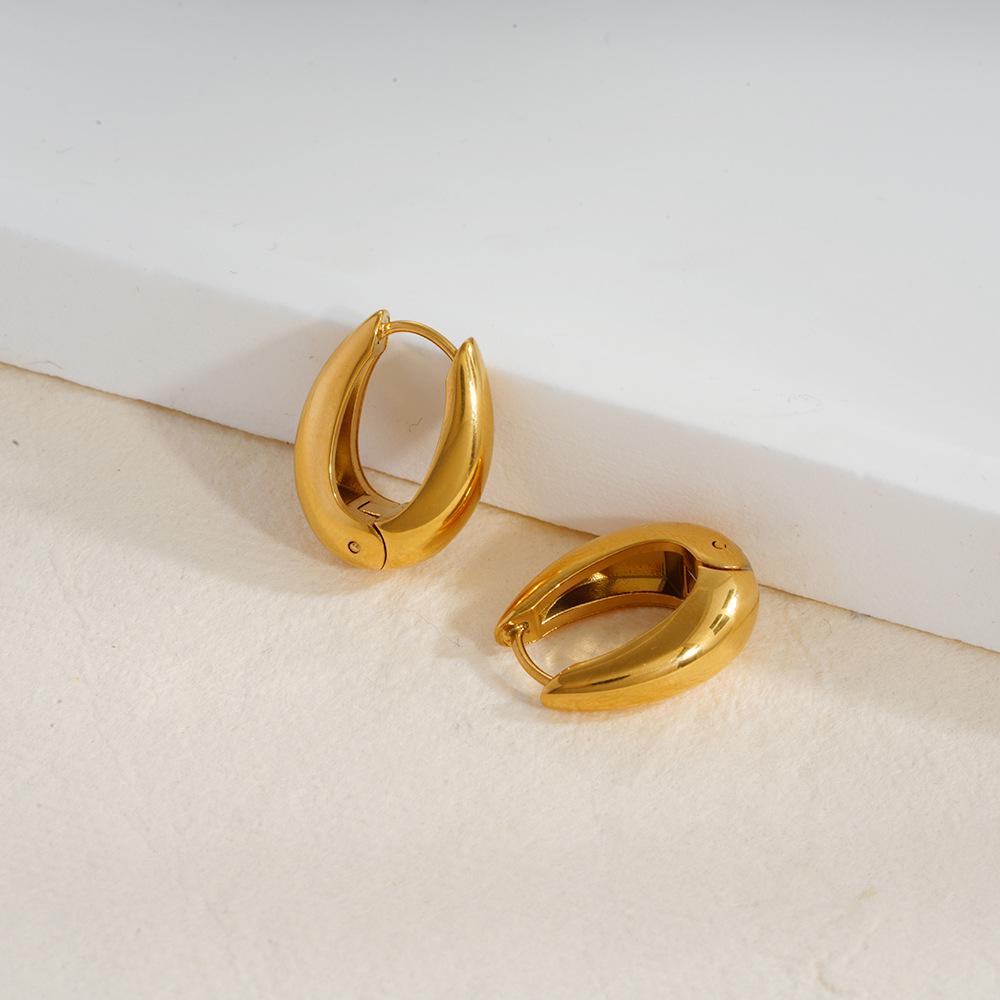 18K Gold Geometric Earrings, Light Luxury, Stainless Steel, Colorfast Titanium Steel Jewelry