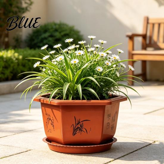 Hexagonal Plant Pots for Indoor Outdoor Flower Pot with Drainage Holes & Saucer Plants Durable Weather Resistant Large Decorative Living Room Planter