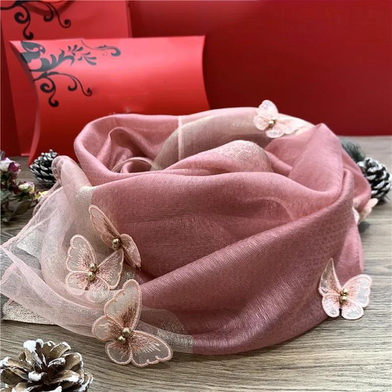 

Шарф-шаль, женский тонкий шелковый шарф с бабочками, модный весенне-осенний универсальный шелковый шарф тутового шелкопряда 200CMx70CM темно-розовый