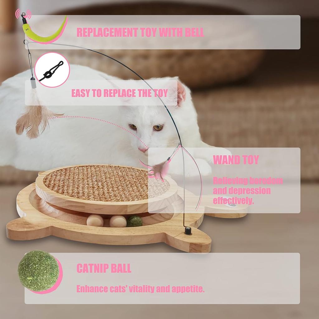 Petest Interaktives Katzenspielzeug Kratzspielzeug Natürliches Sisal Kratzbaum mit Katzenminz-Bällen, Kratzmatte mit Katzenspielzeug-Rolle, Schildkröten-Design