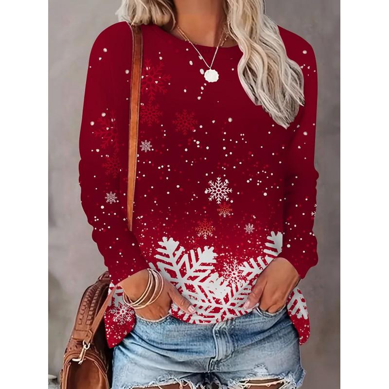 Womens Long Sleeve Loose Fit Christmas Tree Print T-Shirt Casual Round Neck Tee 2025 Fall