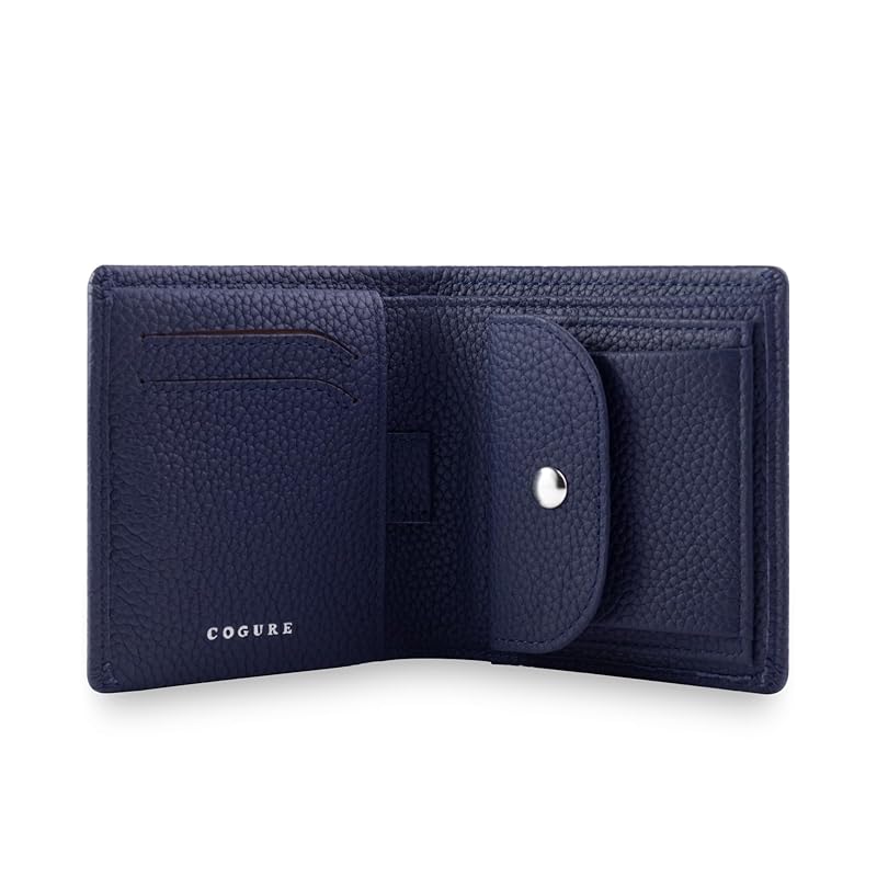 

[COGURE] Kogre wallet bi-fold mini wallet genuine leather shrink calf leather wallet coin purse card holder unisex with gift box COPM07-Navy navy
