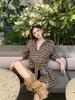 Spicy Girl HK Style Plaid Tie-Waist Long-Sleeve Shirt for Women - Versatile Loose Mid-Length Top for Early Autumn 2025