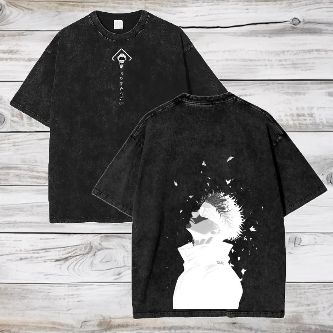 

Vintage Washed Jujutsu Kaisen Itadori Yuji Graphic T-Shirt for Men Retro Anime Streetwear Oversized Cotton Short Sleeve Harajuku S
