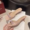 Elegant Slippers Women Shoes Woman Bow Knot Leather Solid Color Peep Toe Thin Heels Ladies Outdoor Shoes