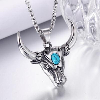 Domineering Bull Head Pendant Mens Titanium Steel Vintage Trodo Necklace Accessories
