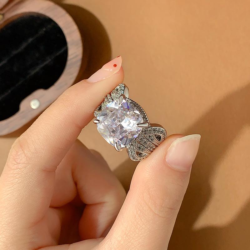 

copper Set Ring Four-prong Full Of Diamonds White Zircon Jewelry For Ladies Party Birthday Wedding Bride Jewelry Gift 10