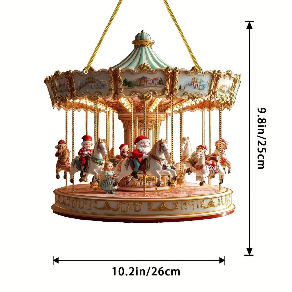 2D Santa Carousel Christmas Hanging Ornament Scene Traditional Festive Decoration Merry-Go-Round Christmas Ornaments Xmas Decor