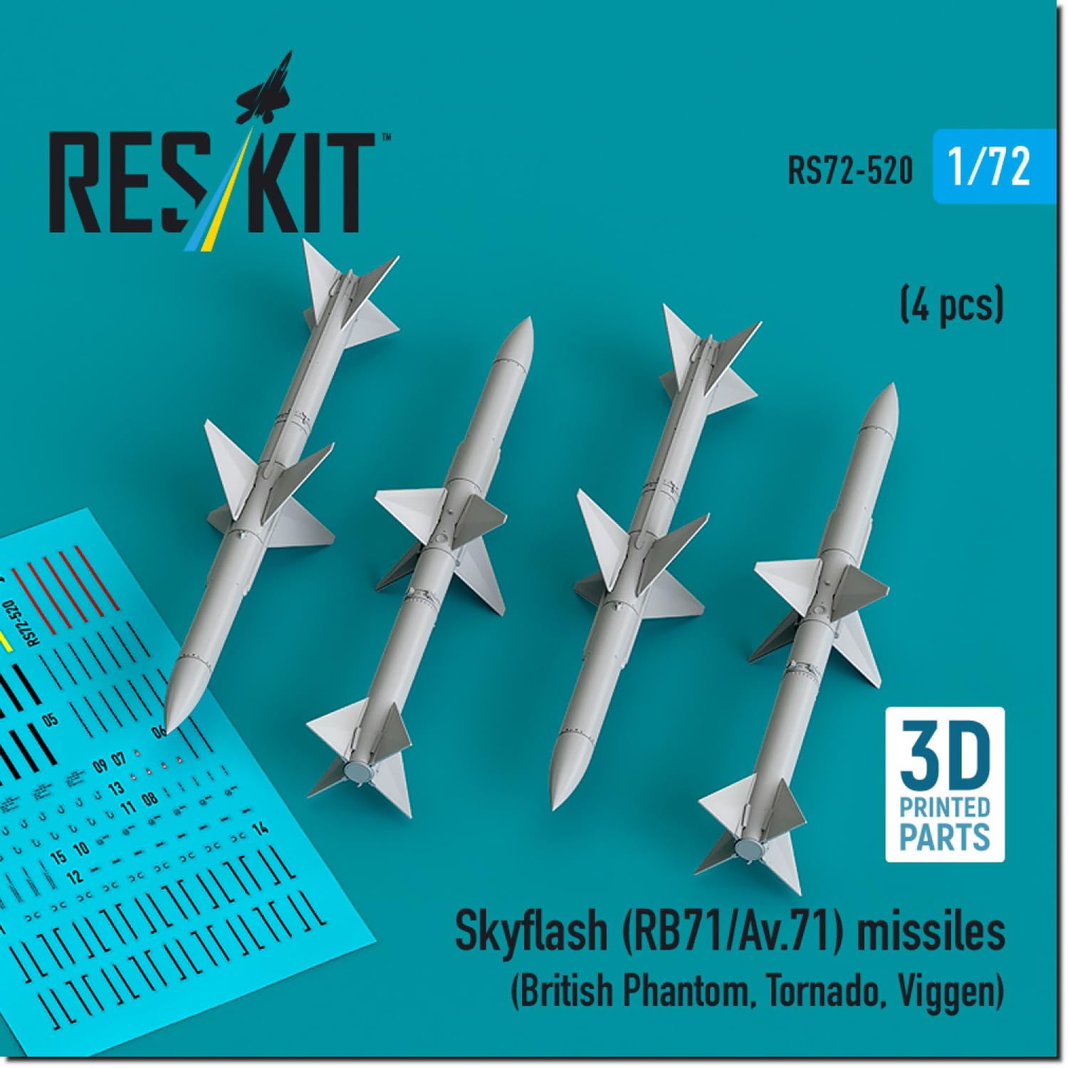 

Reskit Ракета с радиолокационным наведением 4 шт. Пластиковые детали для модели 1/72 Skyflash/RB71/AV.71 Воздух-воздух РСК72-0520 (Самолет)