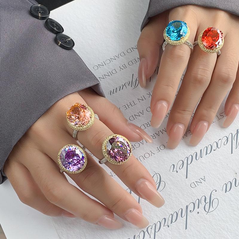 Jewelry Copper Bottom Gold-Plated Simulation Bird'S Nest Cut Luxury Temperament Large Egg-Shaped Diamond Ring Women 14 * 16