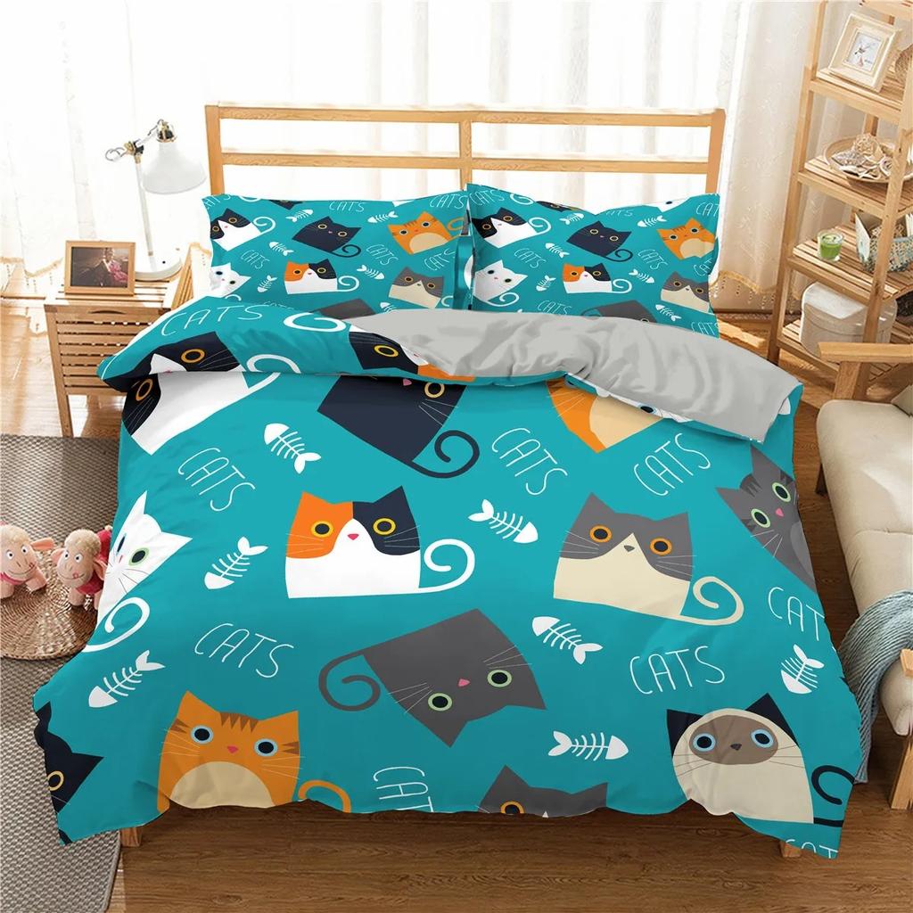 Cat Duvet Cover Cute Kitten Pet Bedding Set Full Queen For Boys Girls Lovely Funny Cats Animal Comforter Cover With 2 Pillowcase