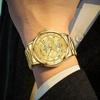 Luxury Gold Engraved Watch for Men Stainless Steel Waterproof Business Quartz Wristwatch with Date, Ideal Gift for Father's Day & Anniversaries